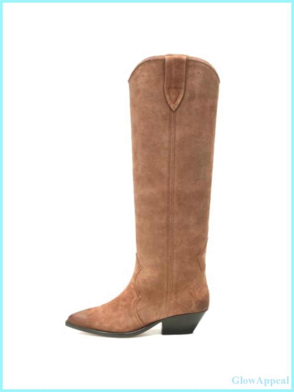 Suede Western Cowboy Knee High Boots Pointed Toe Chunky Low Heel Pull On